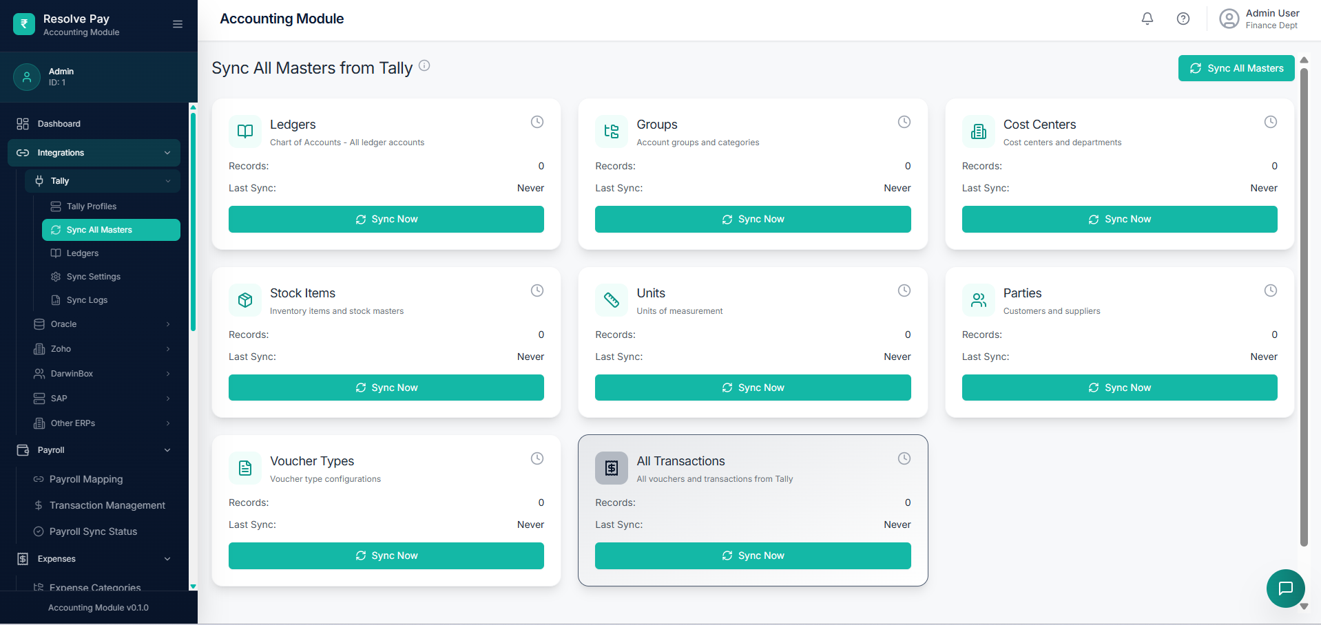EZII – Sync all masters from Tally: ledgers, cost centers, parties, and more
